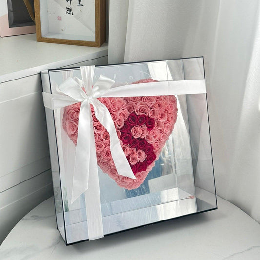 Mirrored heart-shaped preserved flowers：Letter customization - Oasis Whisper