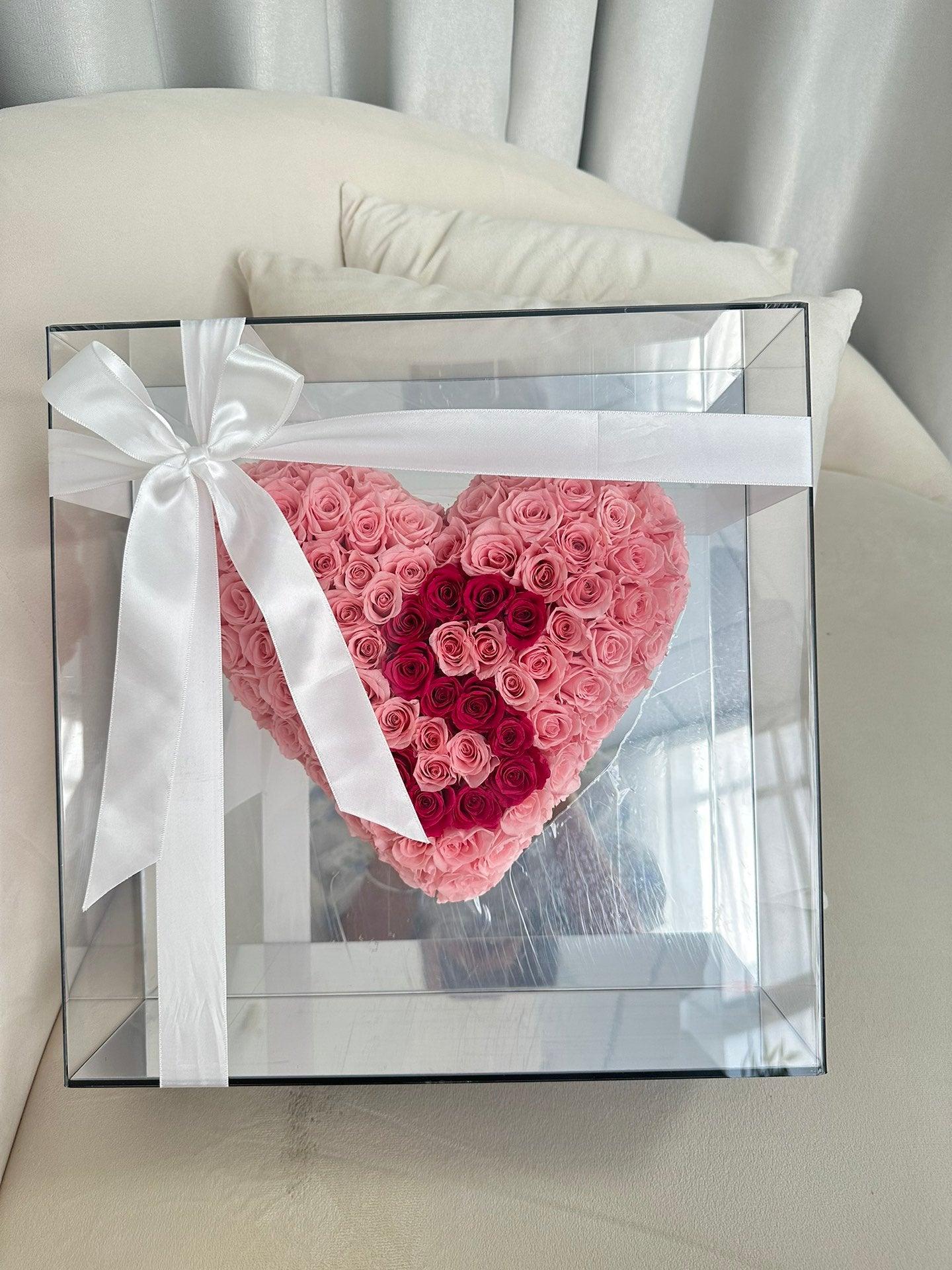 Mirrored heart-shaped preserved flowers：Letter customization - Oasis Whisper