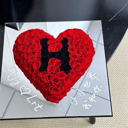 Mirrored heart-shaped preserved flowers：Letter customization - Oasis Whisper