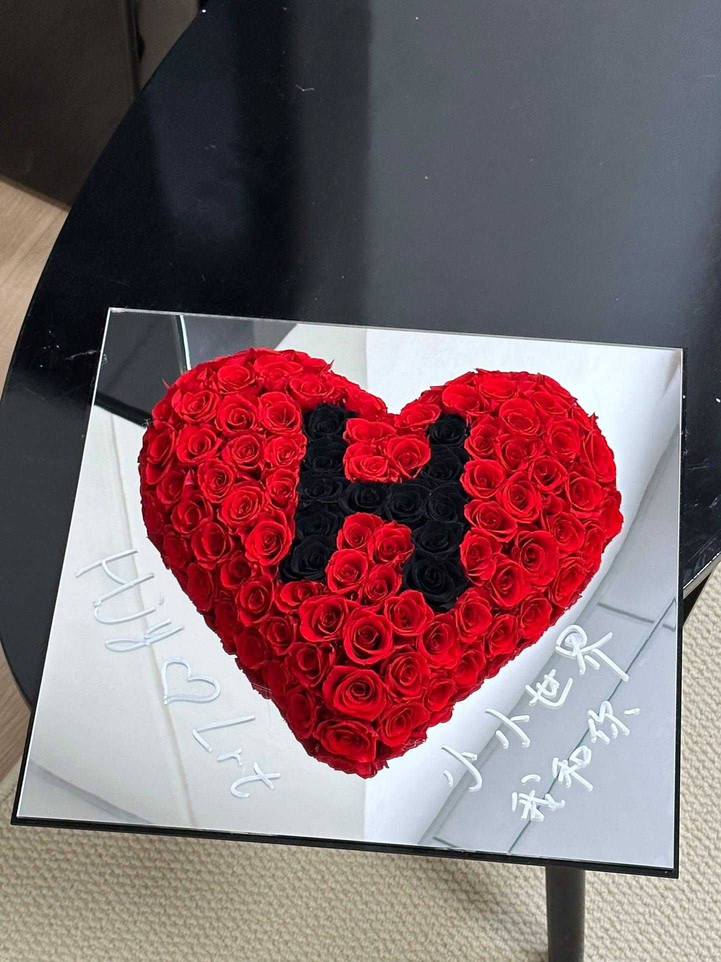 Mirrored heart-shaped preserved flowers：Letter customization - Oasis Whisper